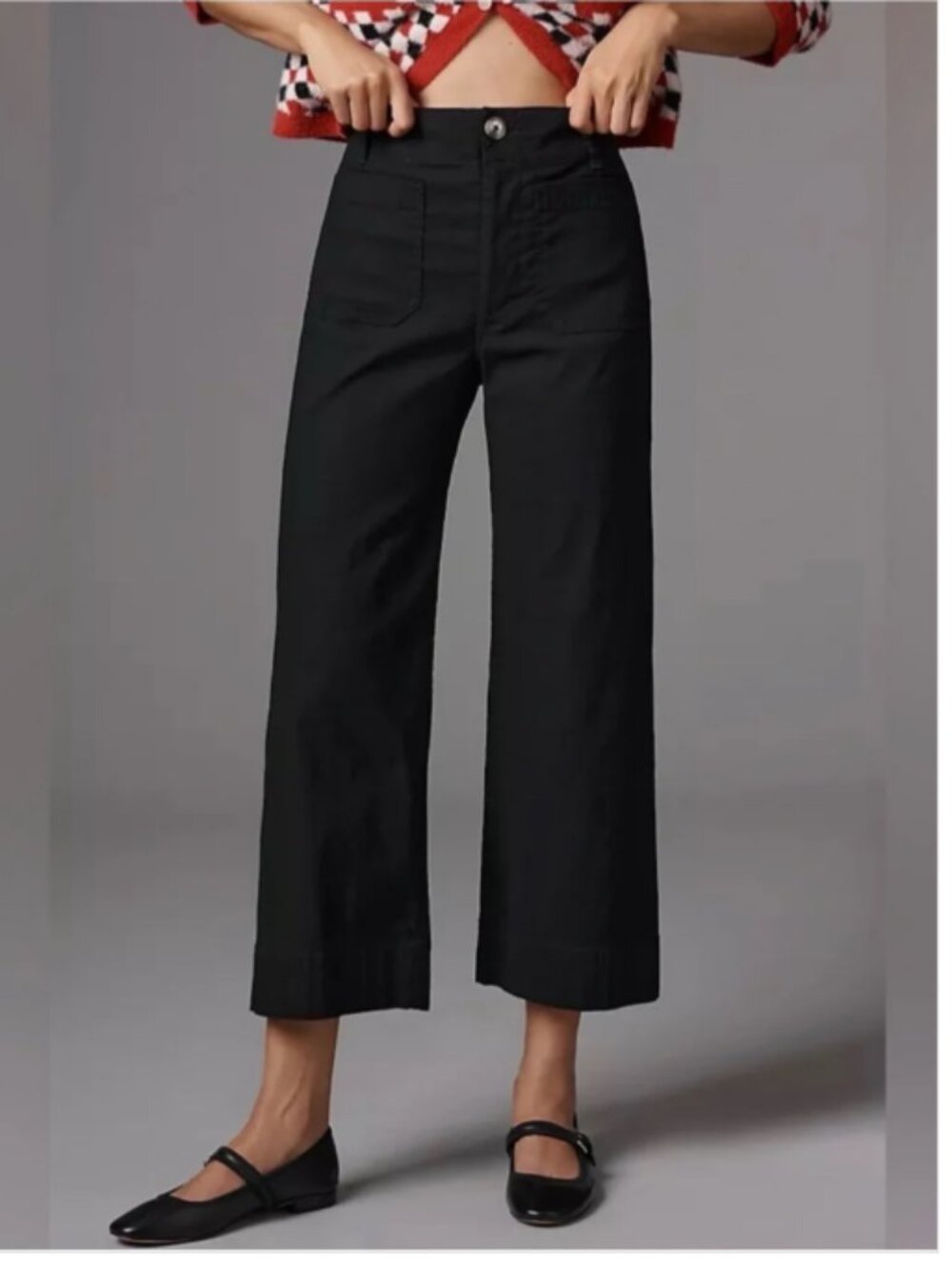 Maeve The Colette High Rise Cropped Wide Leg Linen Blend Black Pants Size 27